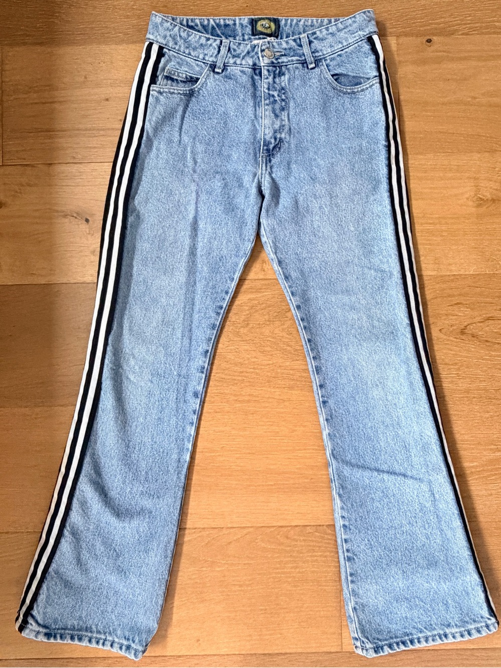 VTG Paris Blues Y2K Bootcut Flare Jeans Racing Stripe Low Rise Light Jrs Sz 7